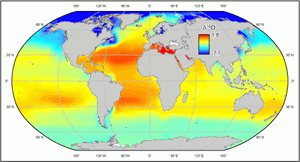 illustration of global heat map of oceans